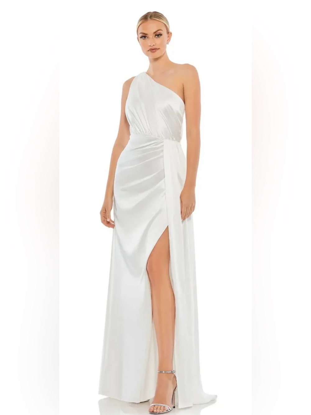 Mac Duggal 26654 White One Shoulder Satin Gown
